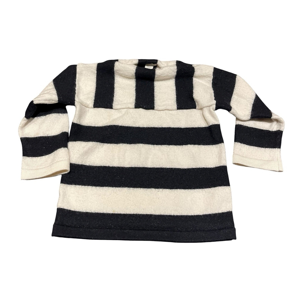 Crewcuts Girls Sz 6/7 Merino Wool Ivory Black Striped Boat Neck Mock Turtle READ